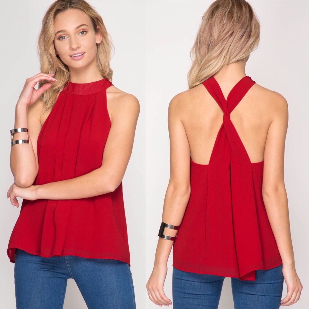 Knot back halter tank